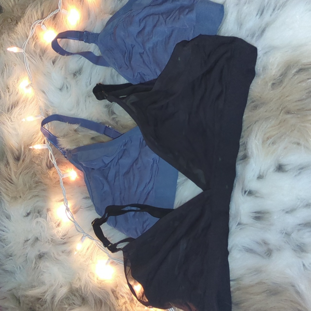 Women's Maternity Black and Blue Bralette Set